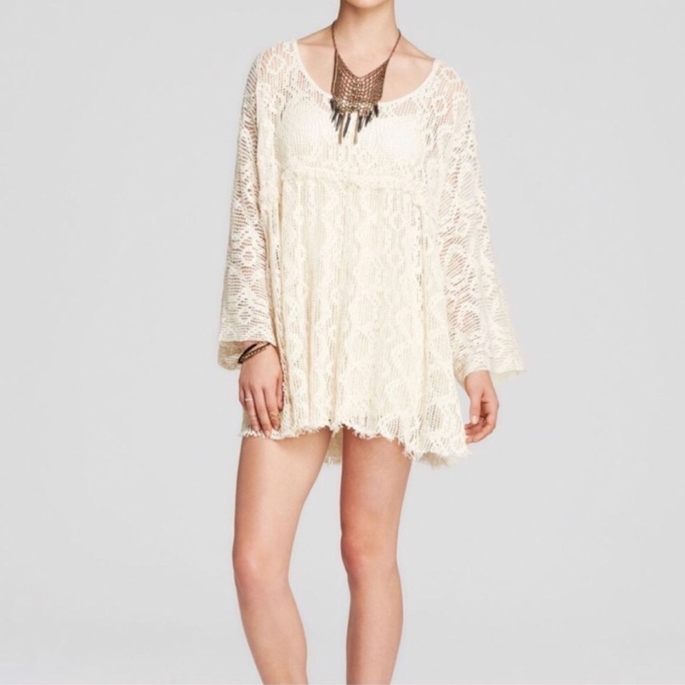 Free People Anthropologie Ripper and Torn Babydoll Tunic Cream Dress, Size XS/S